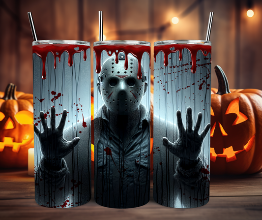 Halloween Jason Behind Glass 20oz Stainless Steel Tumbler