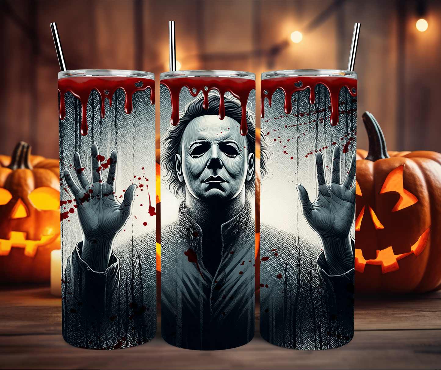 Halloween Michael Behind Glass 20oz Stainless Steel Tumbler