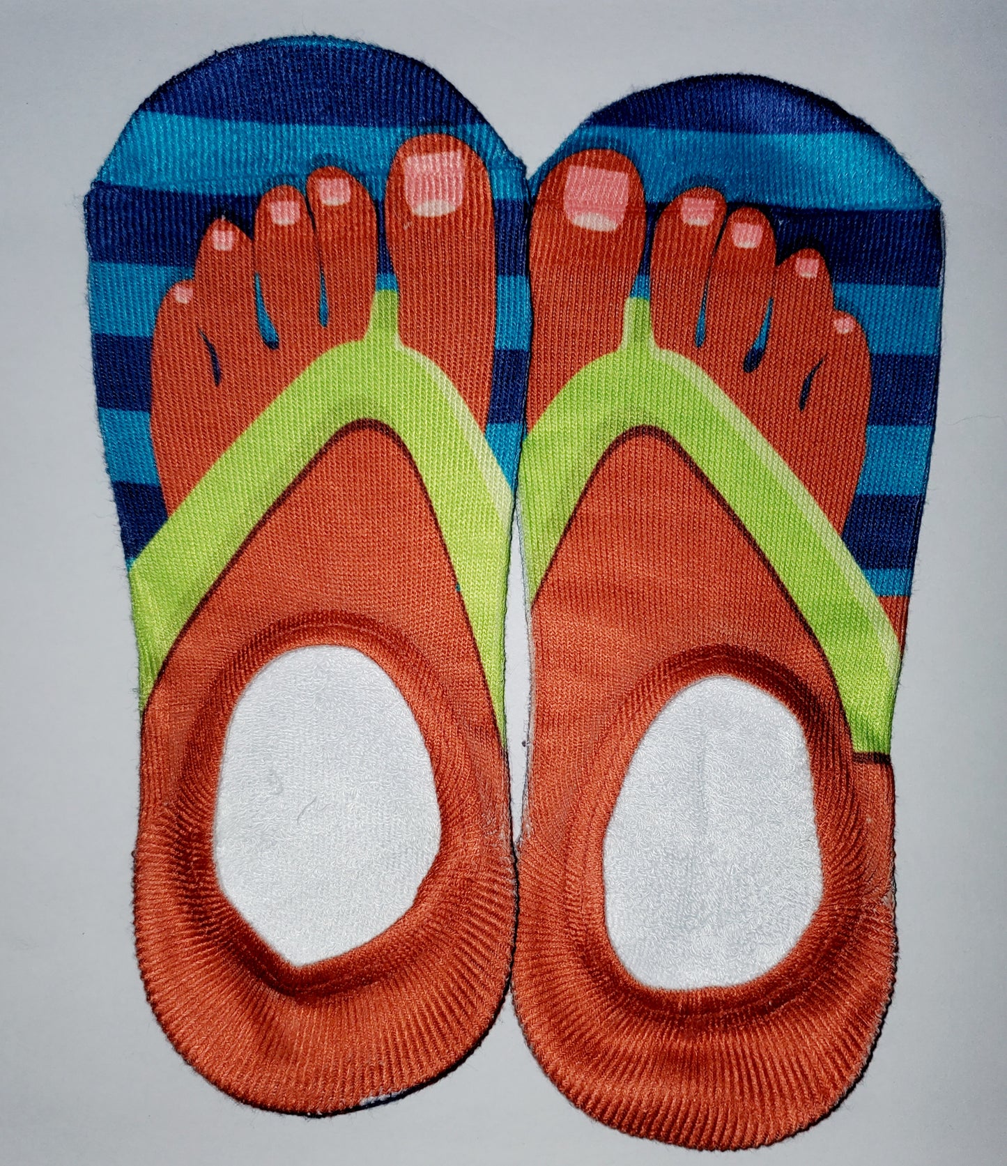 Blue Stripe Green Strap Flip Flop -No Show Socks