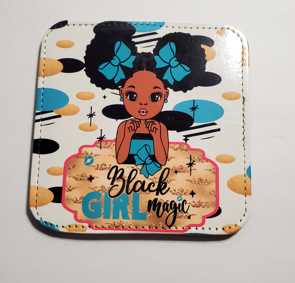 Black Girl Magic Beautiful Little Brown Faux Leather Coaster