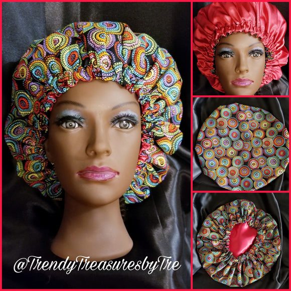 Psychedelic Colorful Circles Satin Lined Bonnet