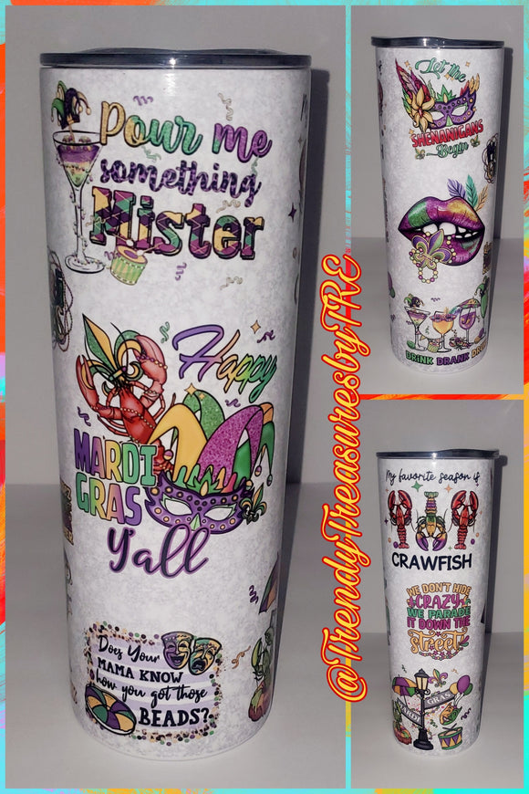 Happy Mardi Gras Y'all 20oz Sublimation Stainless Steel Tumbler