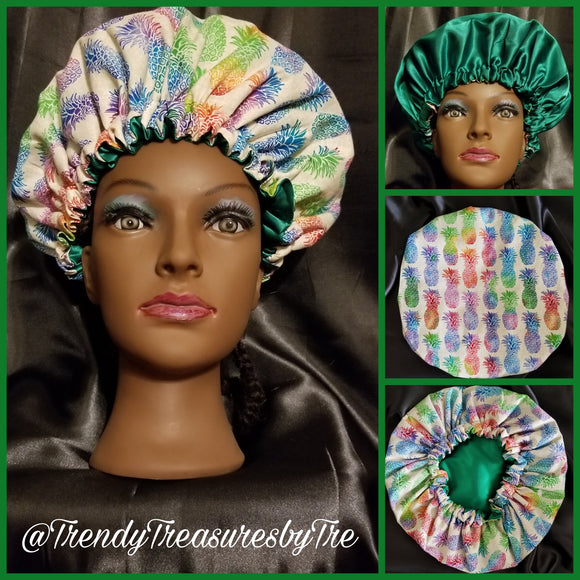 Colorful Pineapples Satin Lined Bonnet