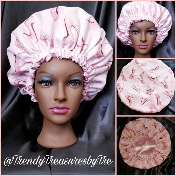 Pink Shoes Diamond Sparkles Satin Lined Bonnet with Pink Satin Lining