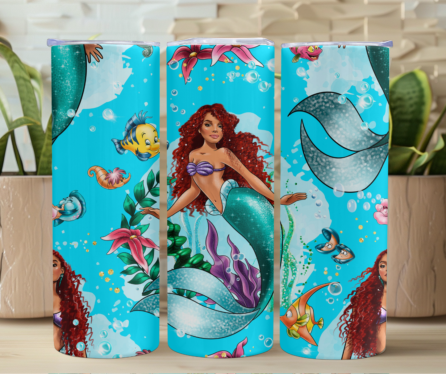 Brown Girl Ariel Large Print Blue 20oz Stainless Steel Tumbler