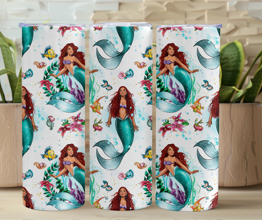 Brown Girl Ariel Small Print White 20oz Stainless Steel Tumbler