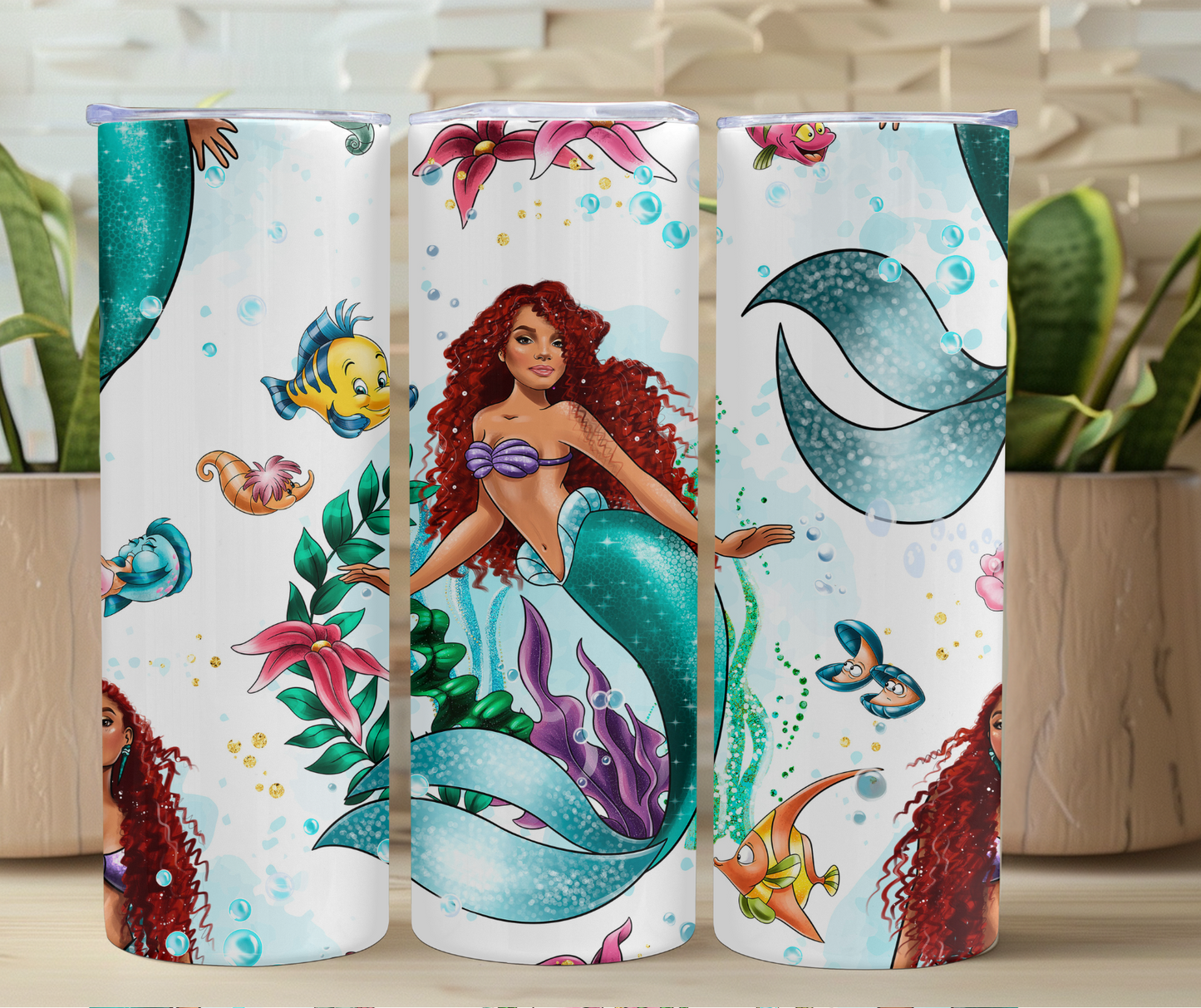 Brown Girl Ariel Large Print White 20oz Stainless Steel Tumbler