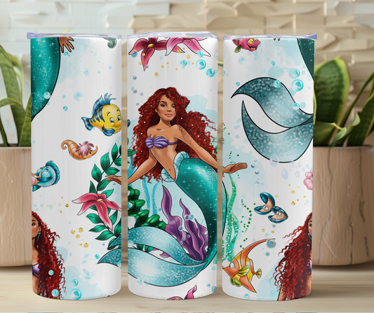 Brown Girl Ariel Large Print White 20oz Stainless Steel Tumbler