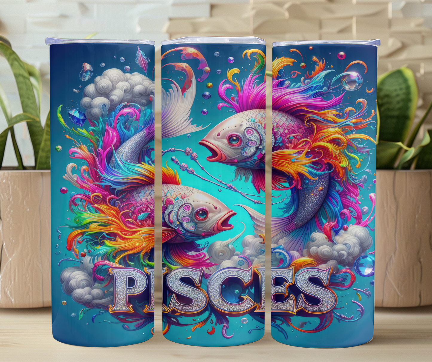 Diamond Pisces 2 fish Blue 20oz Stainless Steel Tumbler