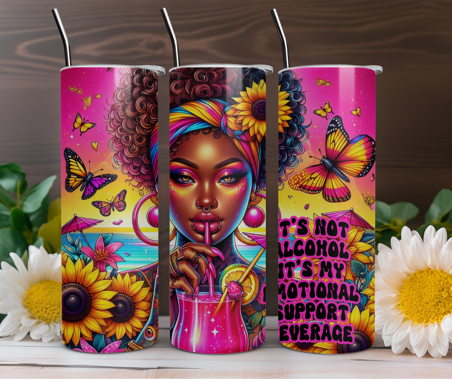 Black Girl Magic Emotional Support Drink 20oz Stainless Steel Tumblers