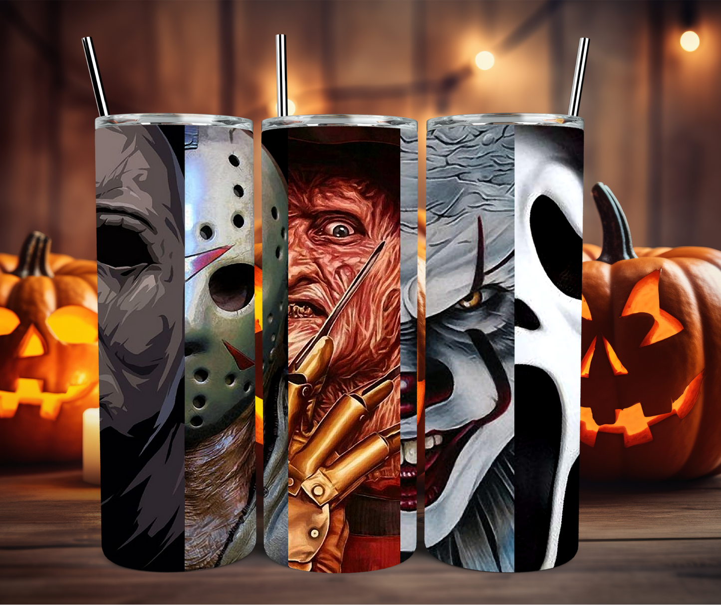 Halloween Bad Boys Split Face 20oz Stainless Steel Tumbler