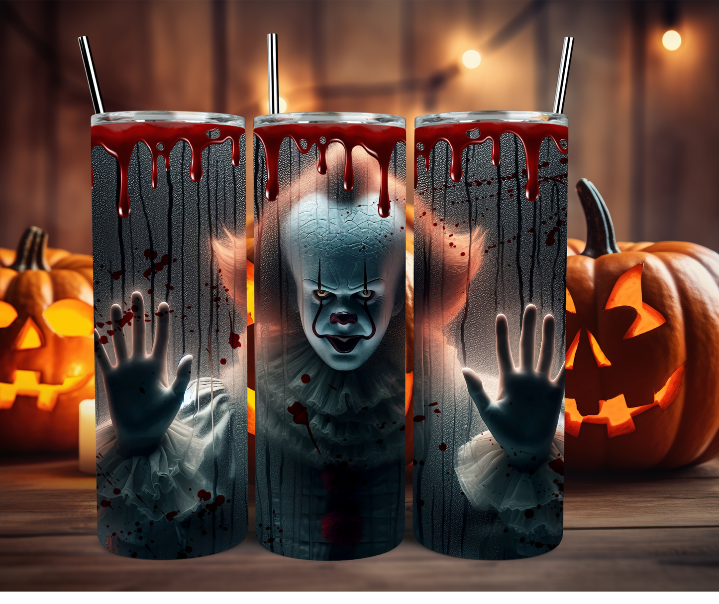 Halloween Pennywise Behind Glass 20oz Stainless Steel Tumbler