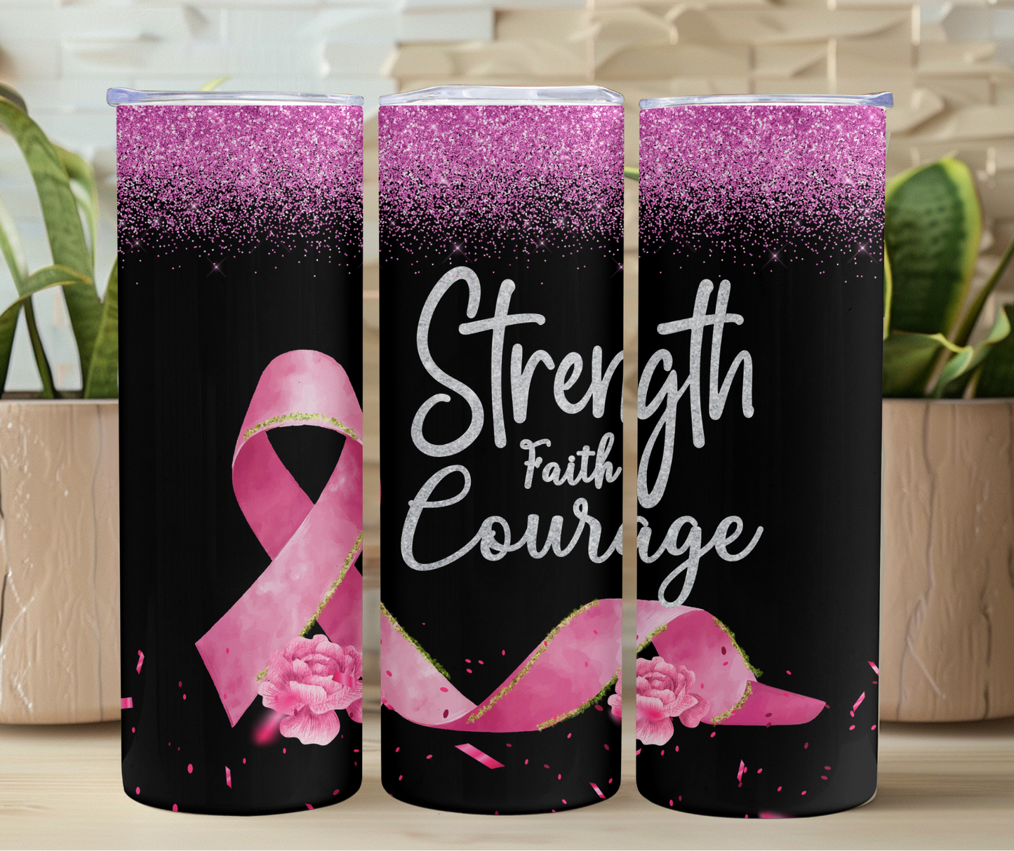 Awareness Pink Ribbon Courage 20oz Stainless Steel Tumbler