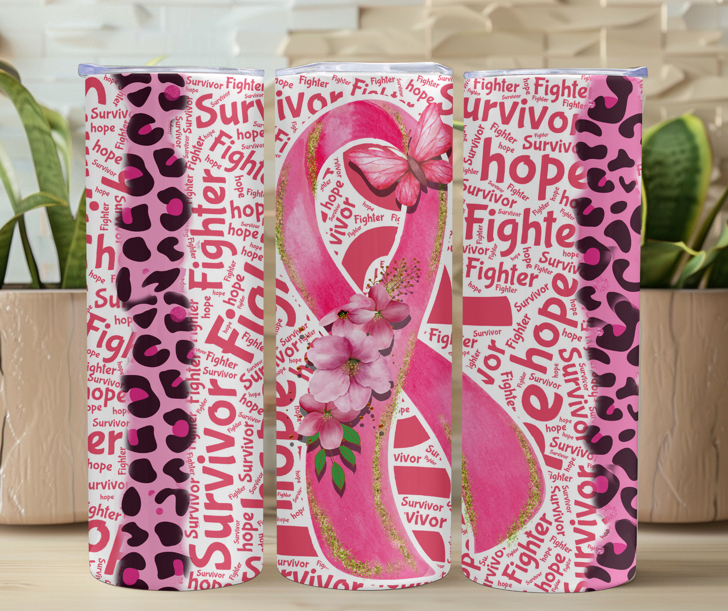 Awareness Pink Ribbon Fight Hope Survivor 20oz Stainless Steel Tumbler