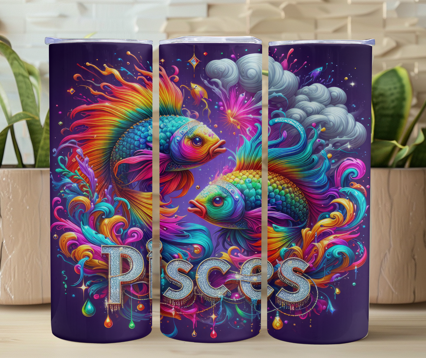 Diamond Pisces 2 Fish Purple 20oz Stainless Steel Tumbler