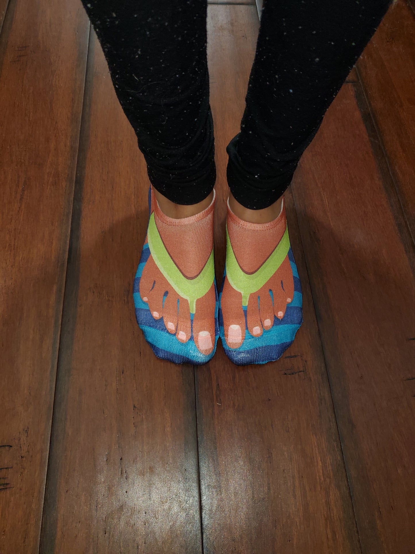 Blue Stripe Green Strap Flip Flop -No Show Socks