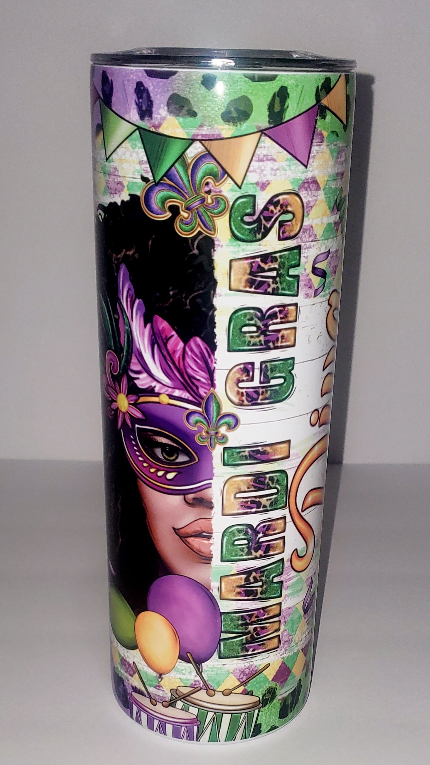 Mardi Gras Diva 20oz Sublimation Stainless Steel Tumbler