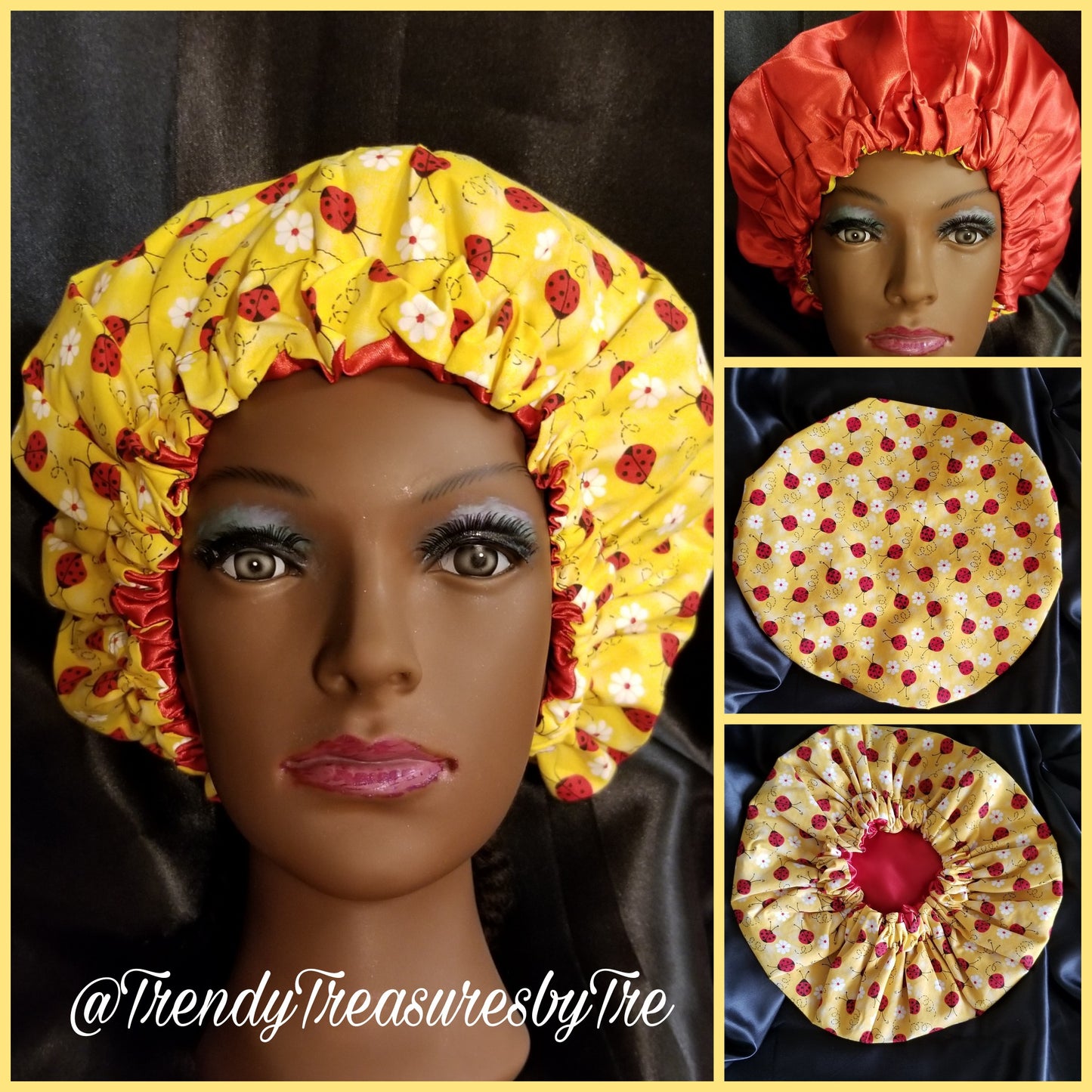 Yellow Ladybug Satin Lined Bonnet