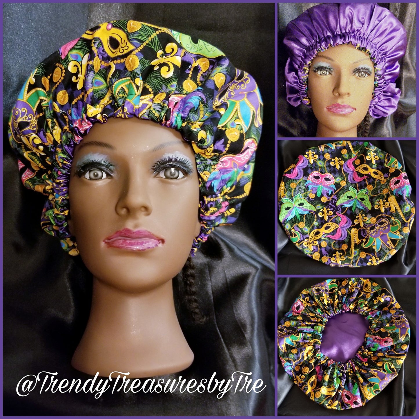 Colorful Madri Gras Satin Lined Bonnet