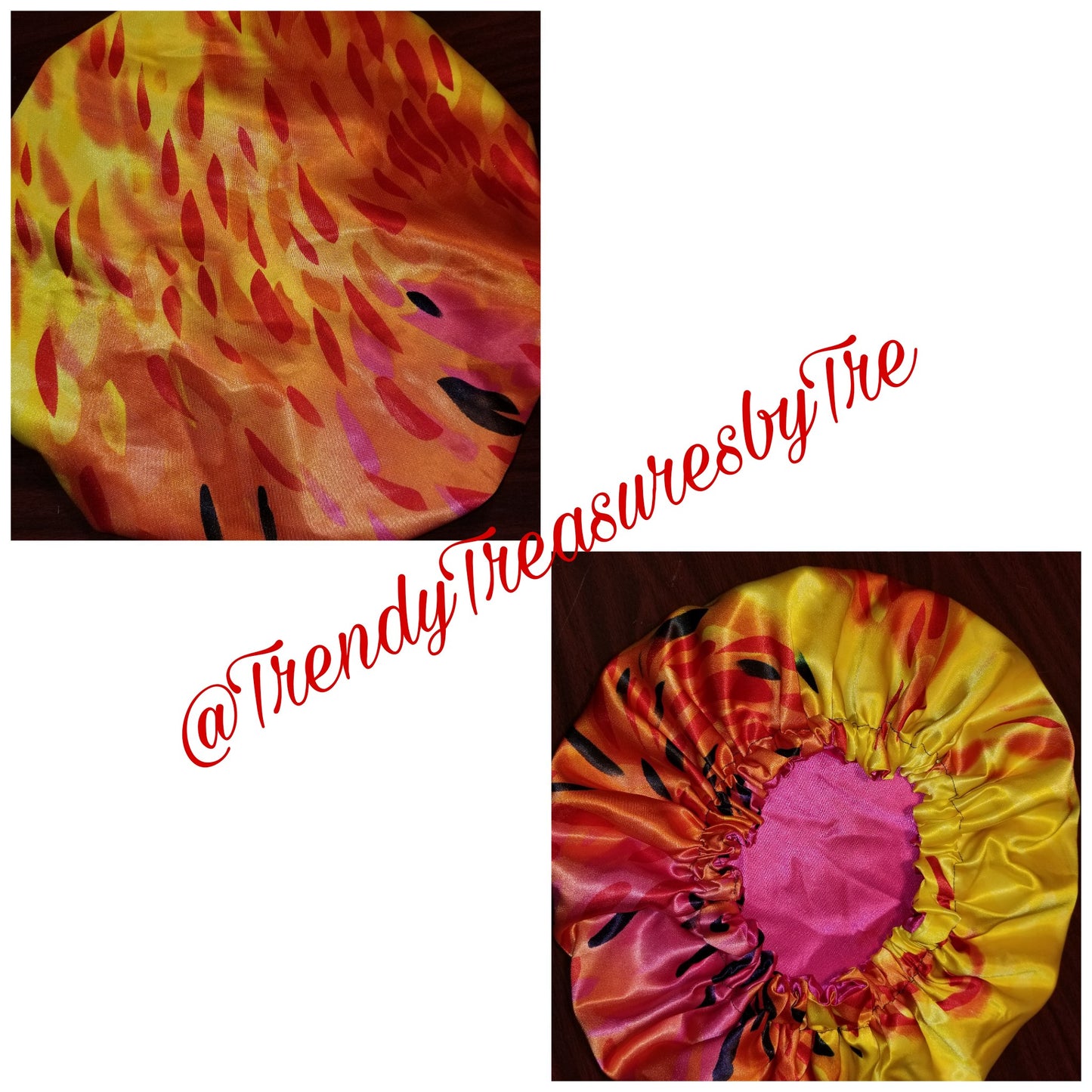 Yellow Orange Hot Pink Purple Ombre Reversible Satin Bonnet