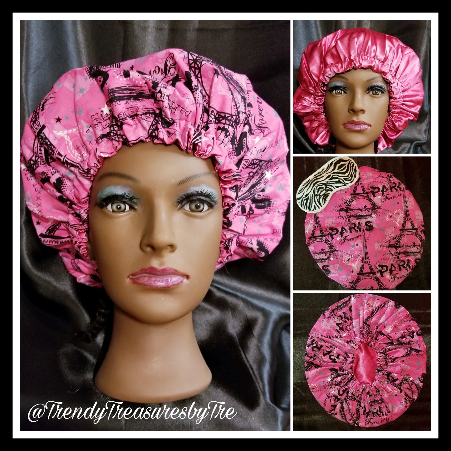 Paris Pink, Black and White Satin Lined Bonnet