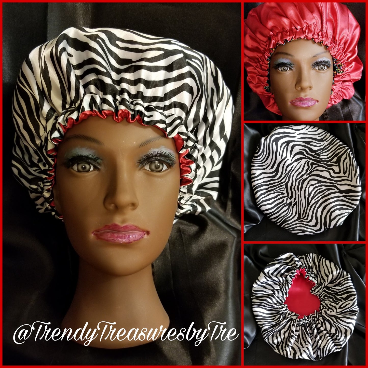 Zebra Black and White Reversible Satin Bonnet