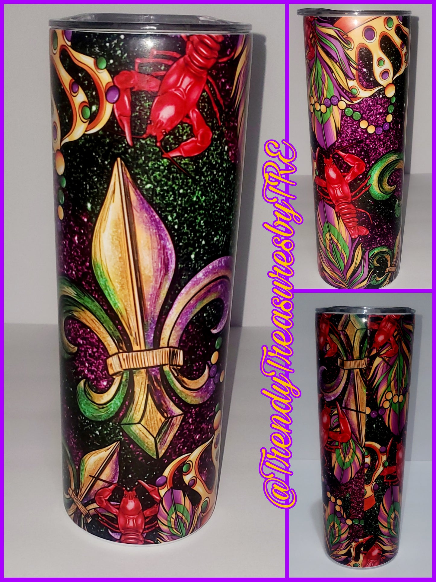 Mardi Gras and Crawfish 20oz Sublimation Stainless Steel Tumbler