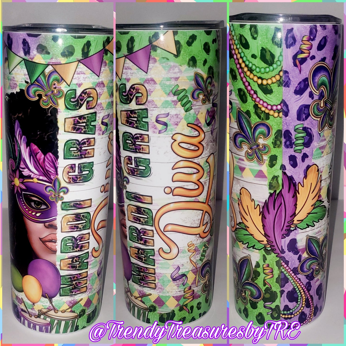 Mardi Gras Diva 20oz Sublimation Stainless Steel Tumbler