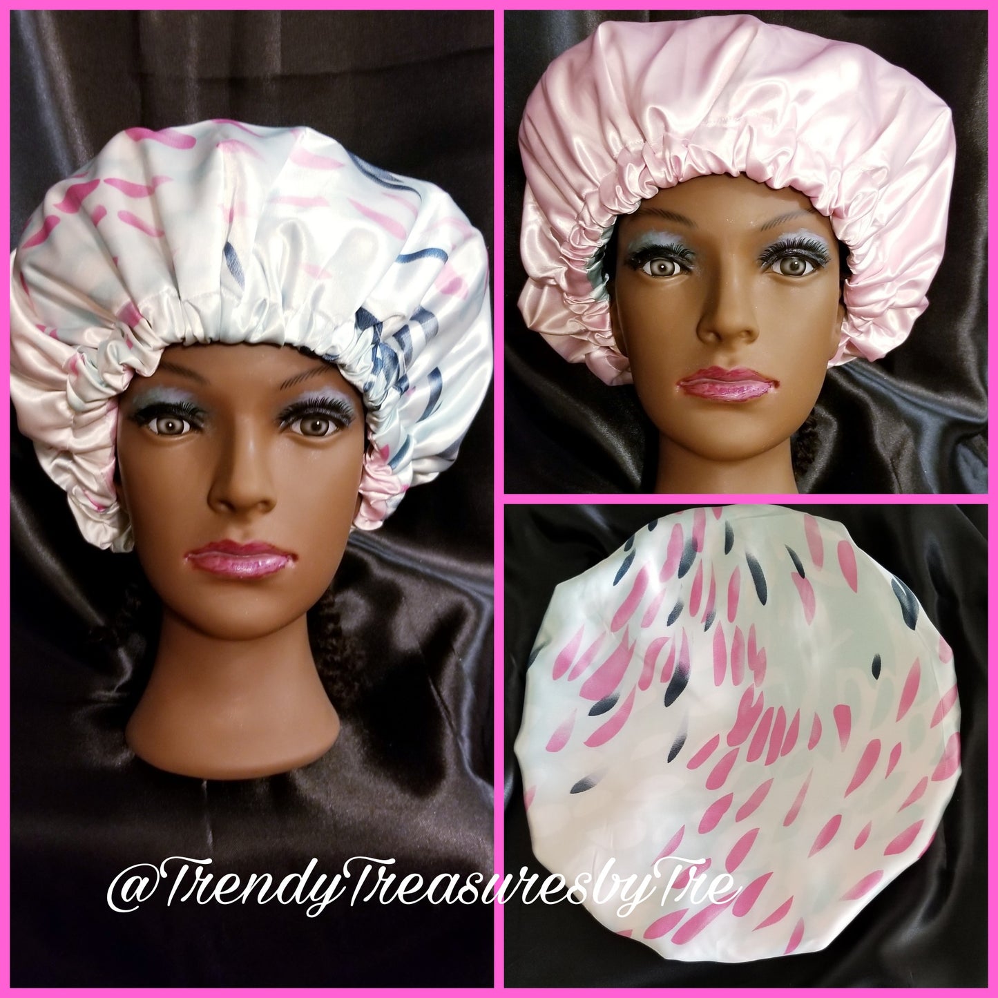 White Pink, Purple & Blue Ombre Reversible Satin Bonnet